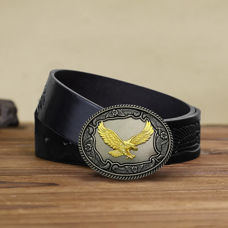 Men's DIY Eagle Horse Bull Animal Buckle Leather Belt