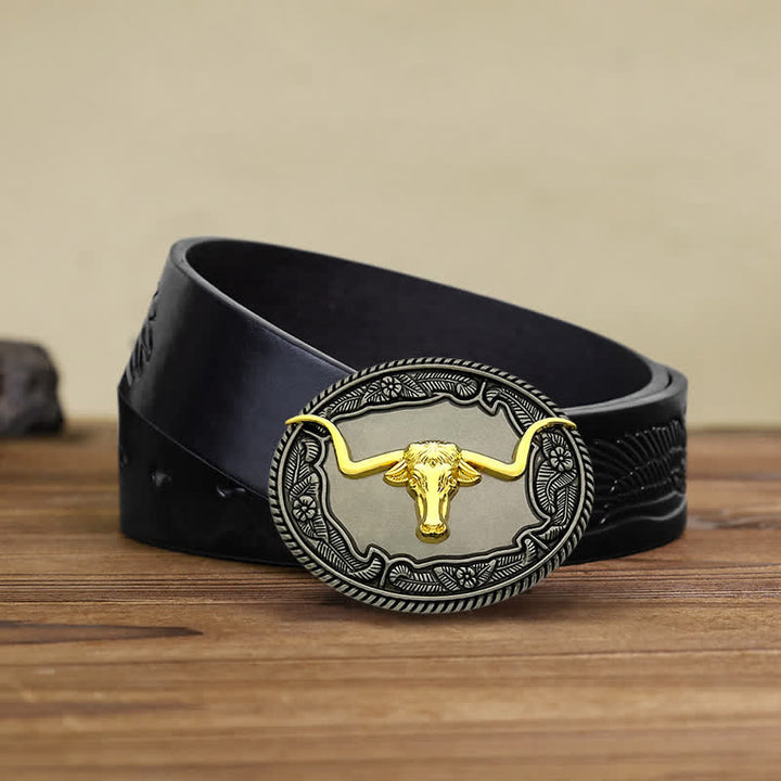 Men's DIY Eagle Horse Bull Animal Buckle Leather Belt