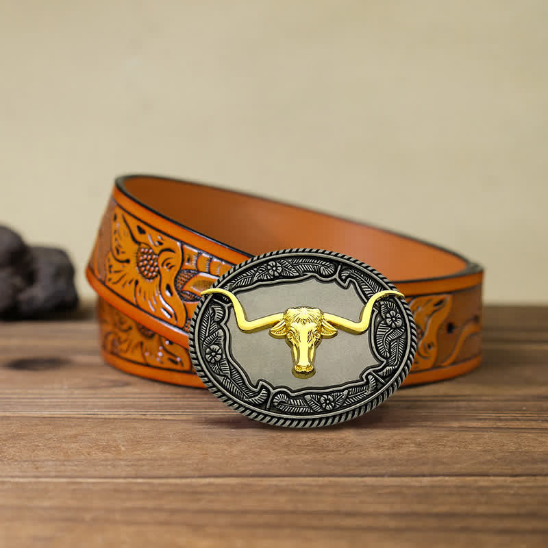 Men's DIY Eagle Horse Bull Animal Buckle Leather Belt