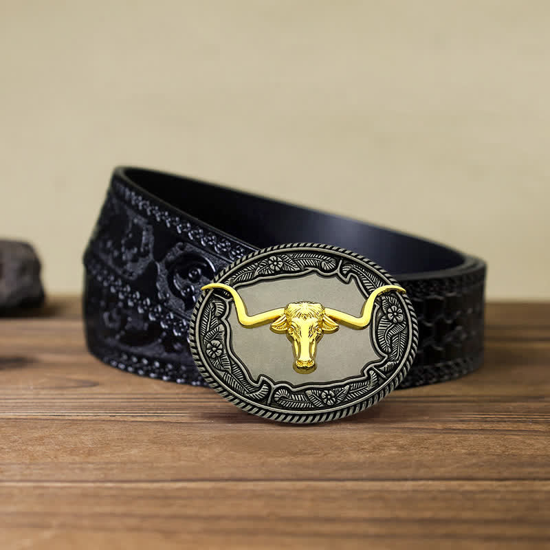 Men's DIY Horse Bull Animal Buckle Leather Belt