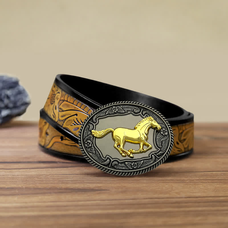 Men's DIY Horse Bull Animal Buckle Leather Belt