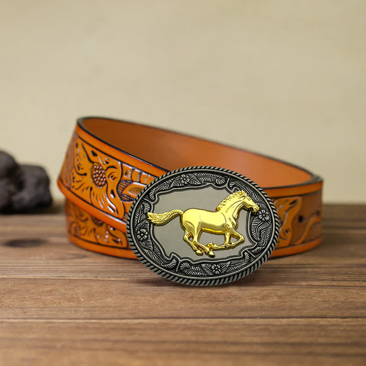 Men's DIY Horse Bull Animal Buckle Leather Belt