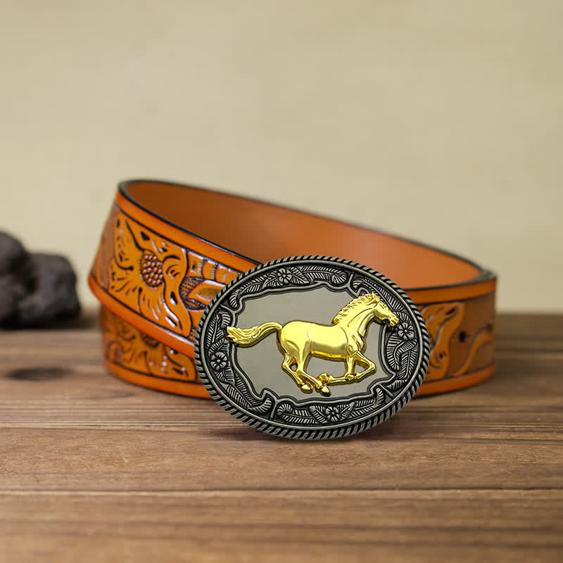 Men's DIY Eagle Horse Bull Animal Buckle Leather Belt