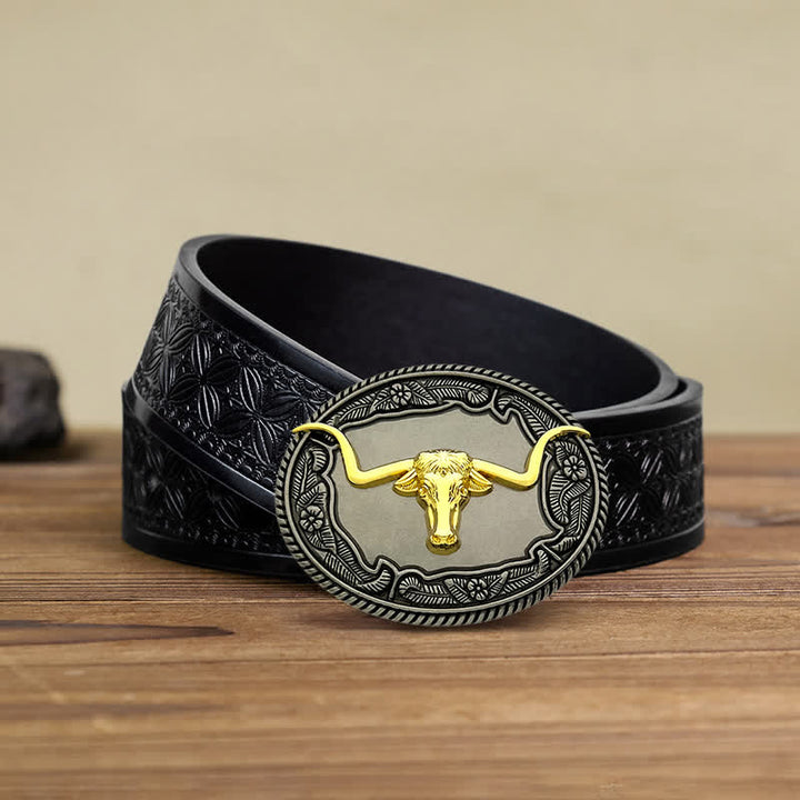 Men's DIY Horse Bull Animal Buckle Leather Belt