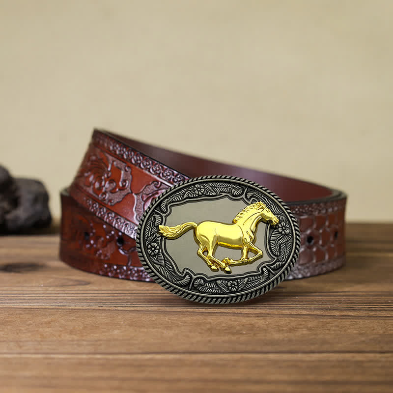 Men's DIY Horse Bull Animal Buckle Leather Belt