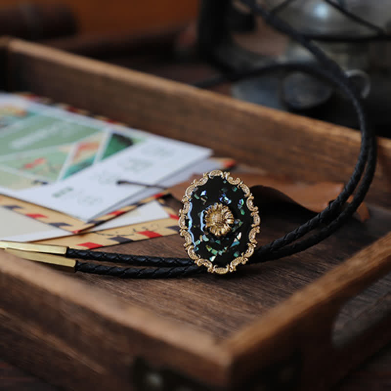 Vintage Style Gold Detailed Sunflower Bolo Tie