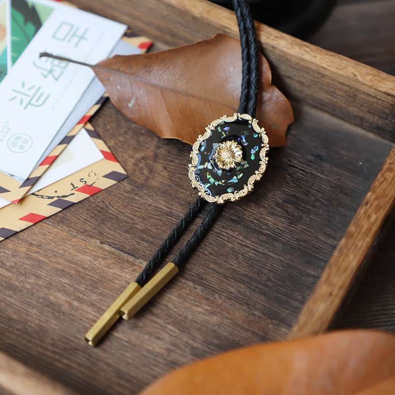 Vintage Style Gold Detailed Sunflower Bolo Tie