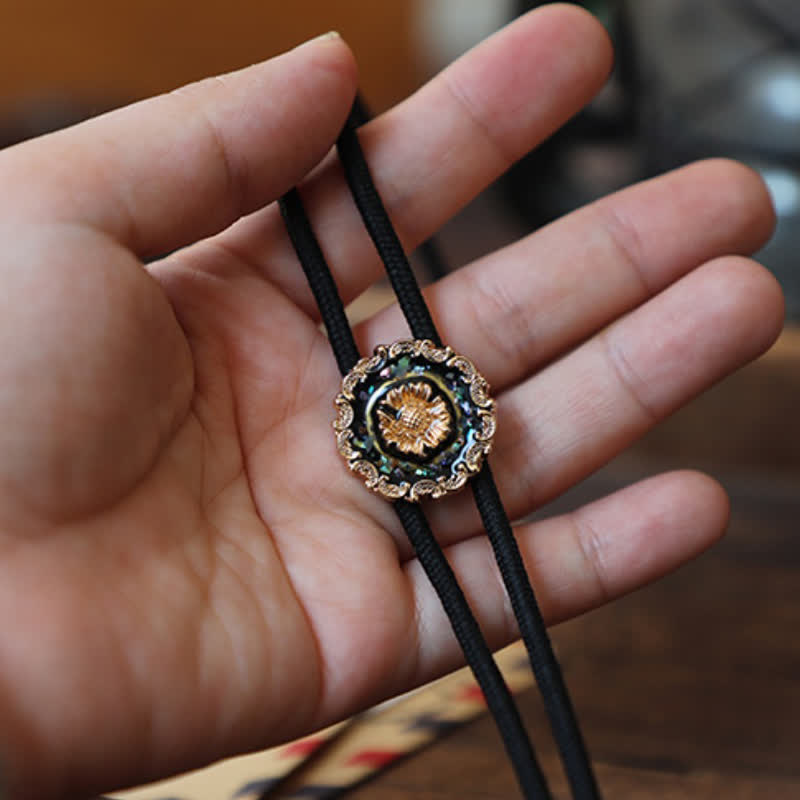 Vintage Style Gold Detailed Sunflower Bolo Tie