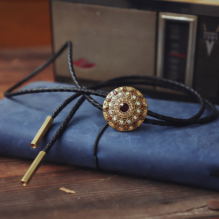 Sparkling Rhinestone Antique Gold Bolo Tie