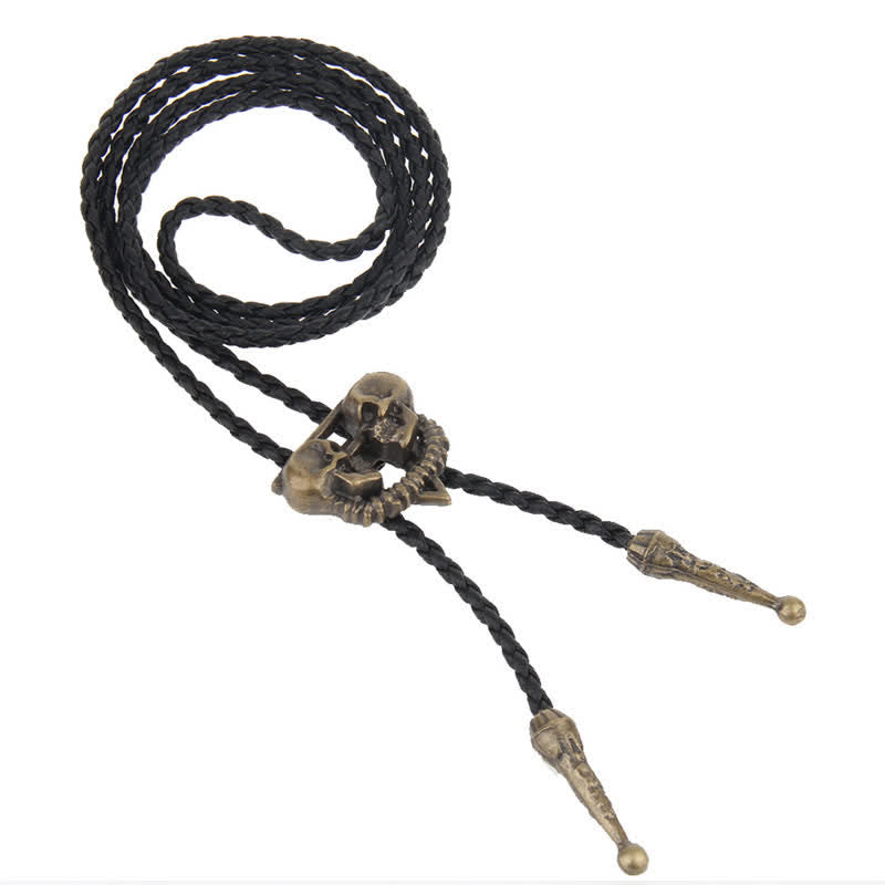 Double Skeleton Skull Heads Bolo Tie