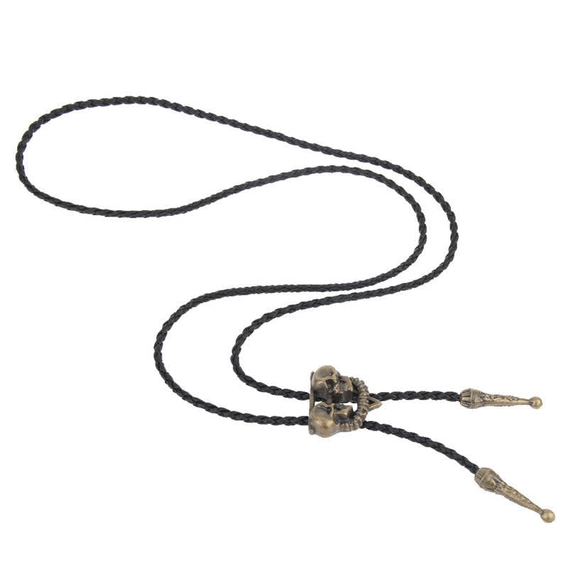 Double Skeleton Skull Heads Bolo Tie