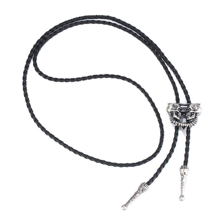 Double Skeleton Skull Heads Bolo Tie