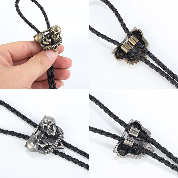 Double Skeleton Skull Heads Bolo Tie