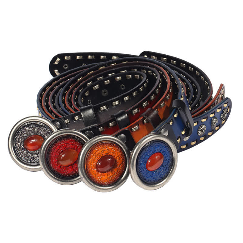 Men's Punk Style Red Onyx Slate Leather Belt