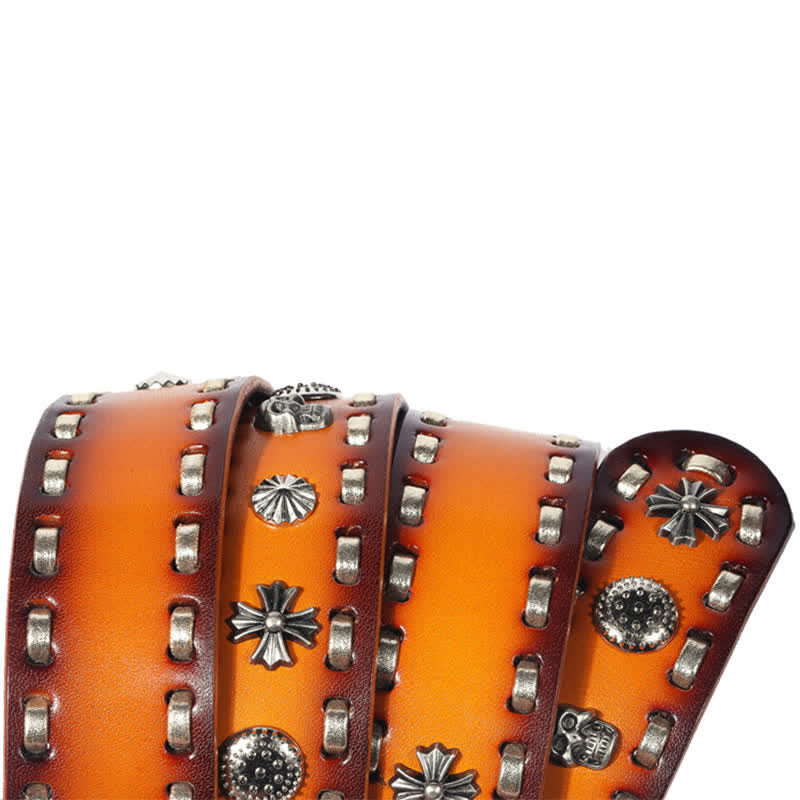 Men's Punk Style Orange Onyx Slate Leather Belt