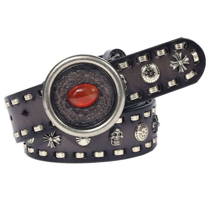 Men's Punk Style Red Onyx Slate Leather Belt