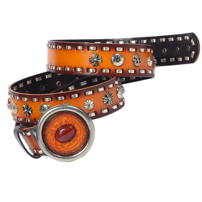 Men's Punk Style Red Onyx Slate Leather Belt