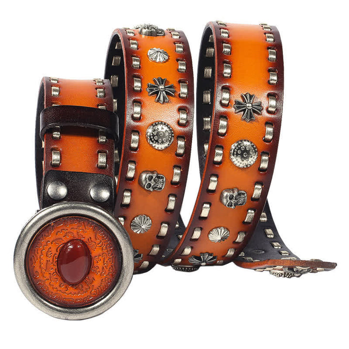 Men's Punk Style Red Onyx Slate Leather Belt