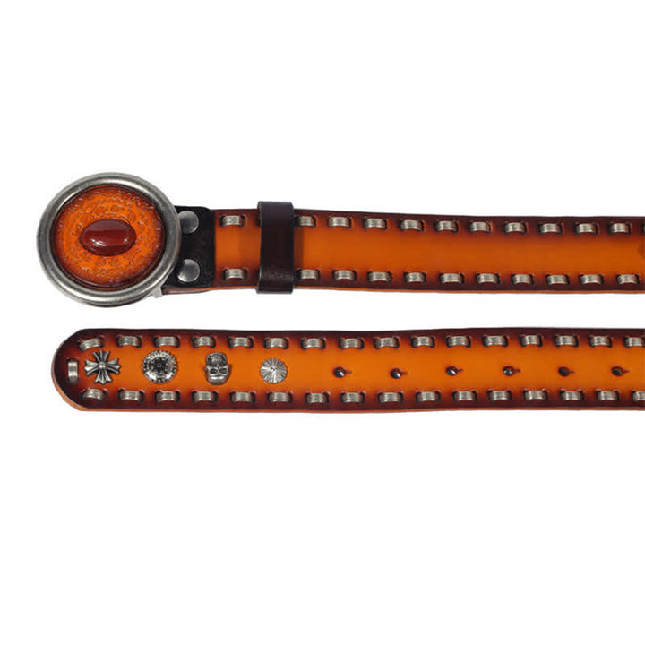 Men's Punk Style Red Onyx Slate Leather Belt