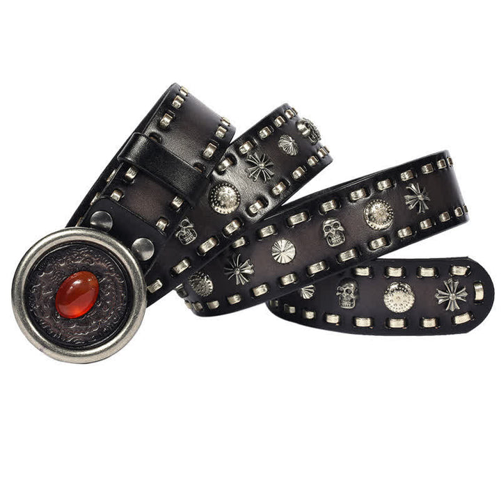 Men's Punk Style Red Onyx Slate Leather Belt