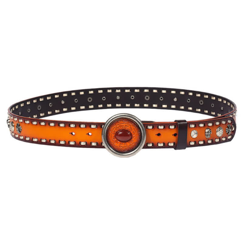 Men's Punk Style Red Onyx Slate Leather Belt