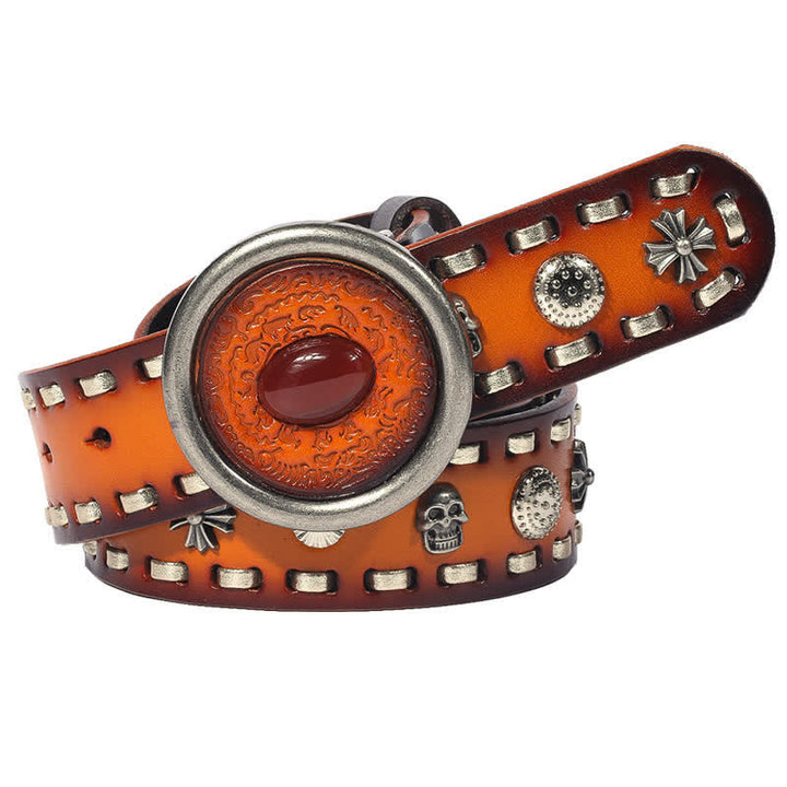 Men's Punk Style Red Onyx Slate Leather Belt