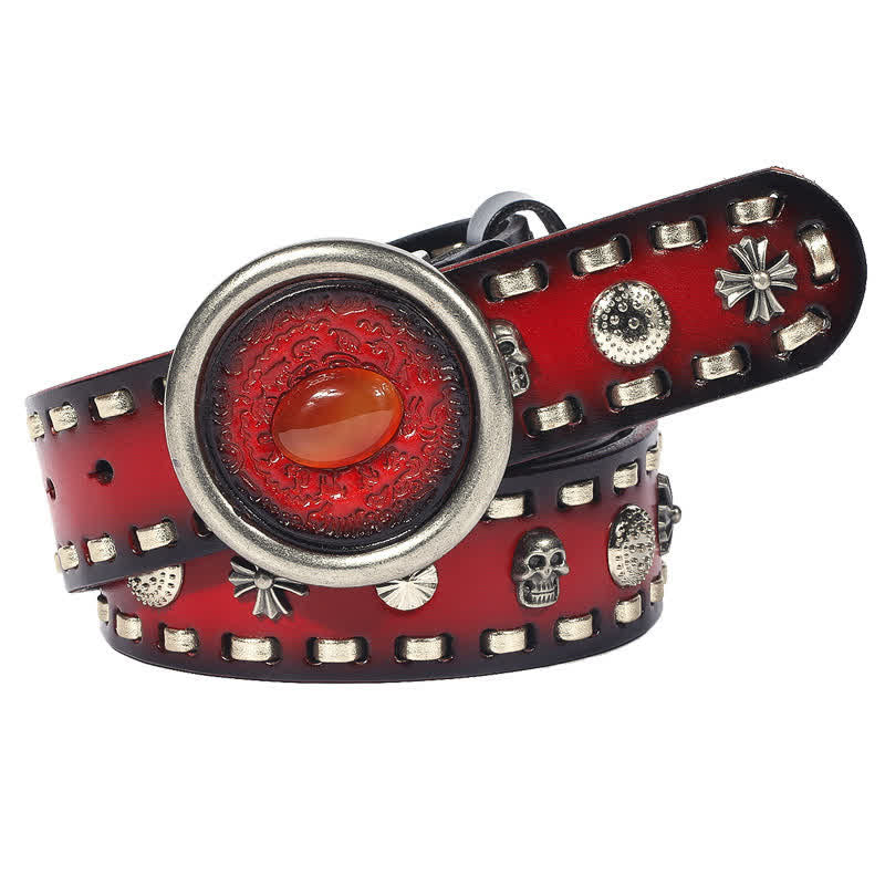 Men's Punk Style Red Onyx Slate Leather Belt