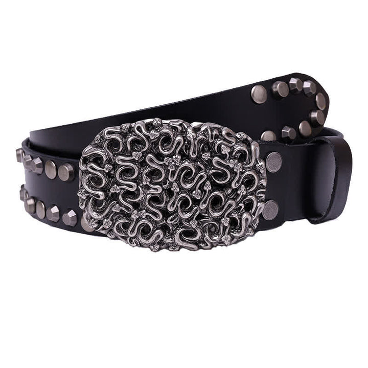 Men's Snake Smooth Buckle Rivet Leather Belt