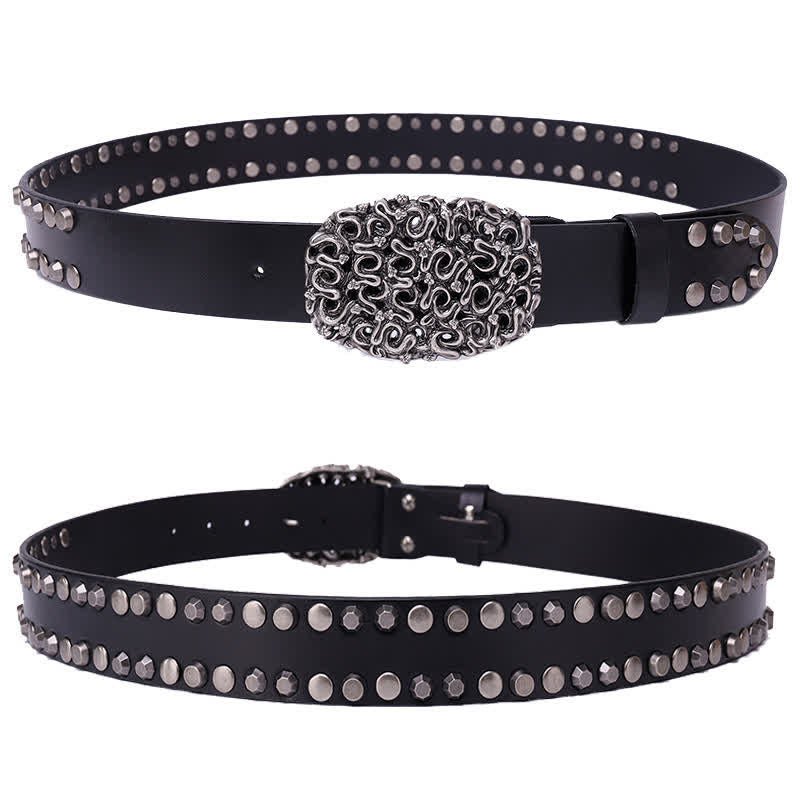 Men's Snake Smooth Buckle Rivet Leather Belt