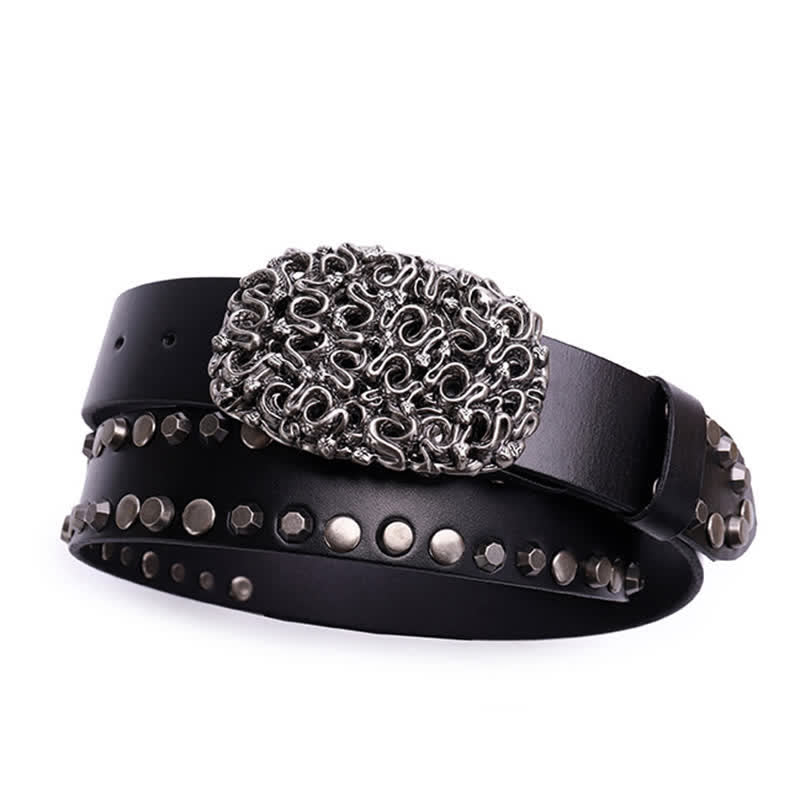 Men's Snake Smooth Buckle Rivet Leather Belt