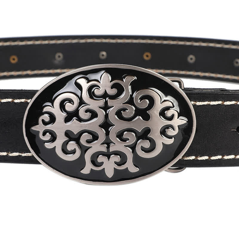 Men's Ethnic Carved Flower & Lion Head Rivet Leather Belt