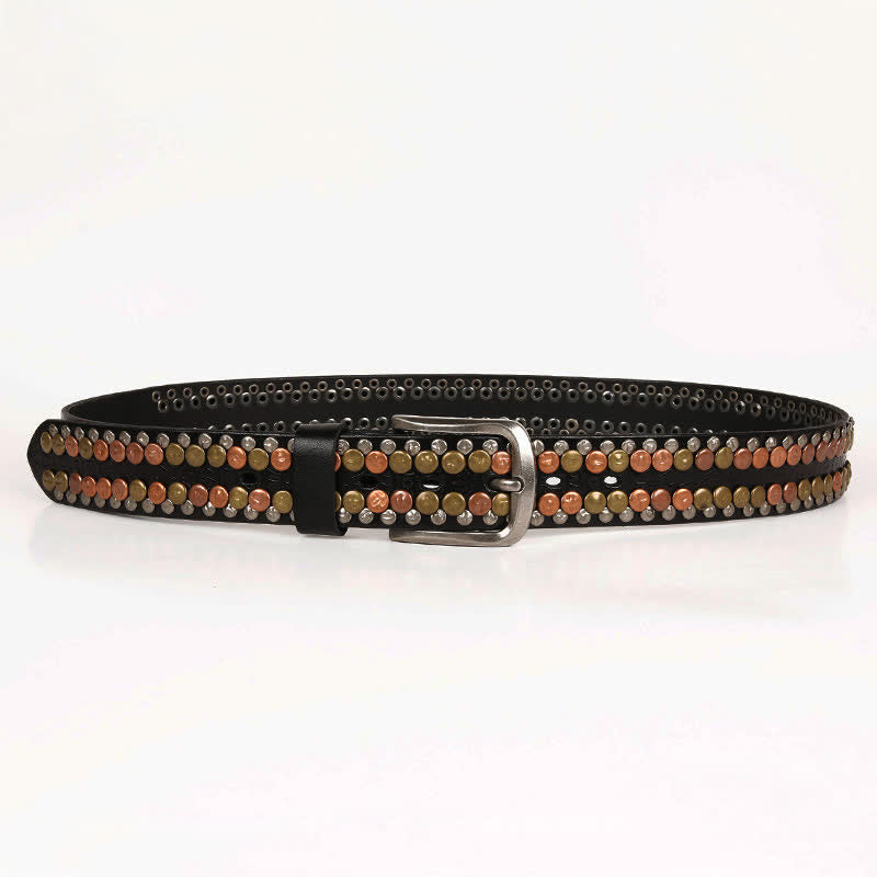 Men's Multicolour Button Rivet Studded Leather Belt