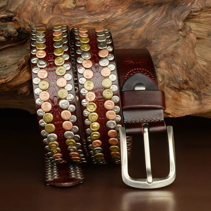 Men's Multicolour Button Rivet Studded Leather Belt