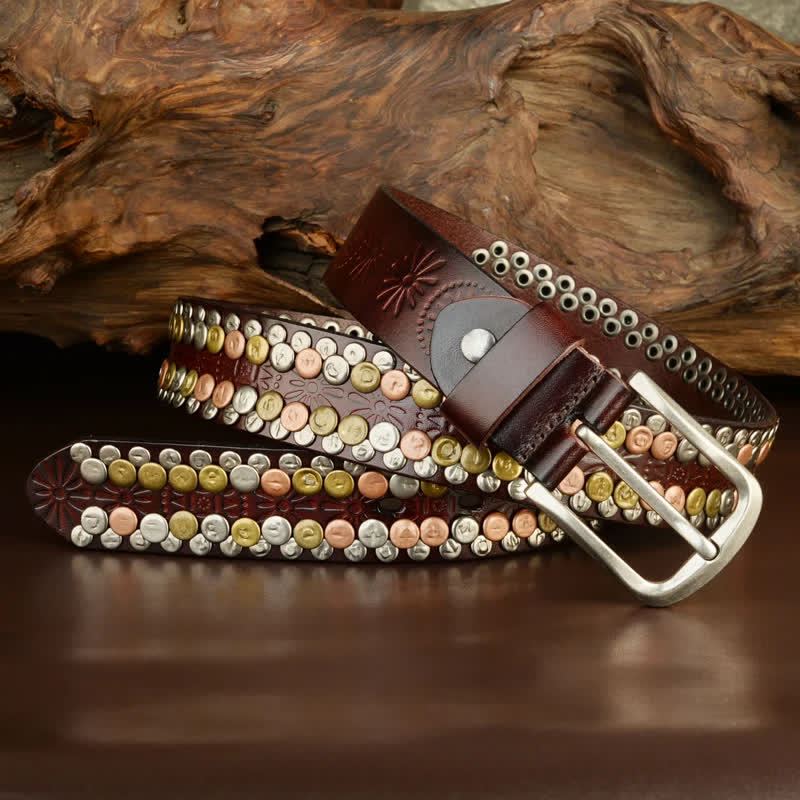 Men's Multicolour Button Rivet Studded Leather Belt