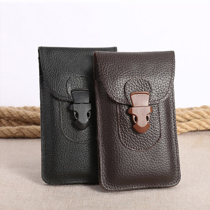 Release Buckle Cellphone Carrying Leather Belt Bag