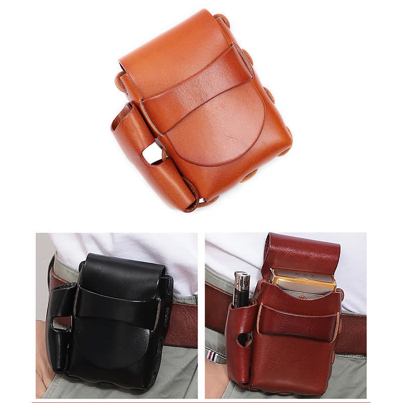 Protective Cigarette Box Lighter Holder Leather Belt Bag