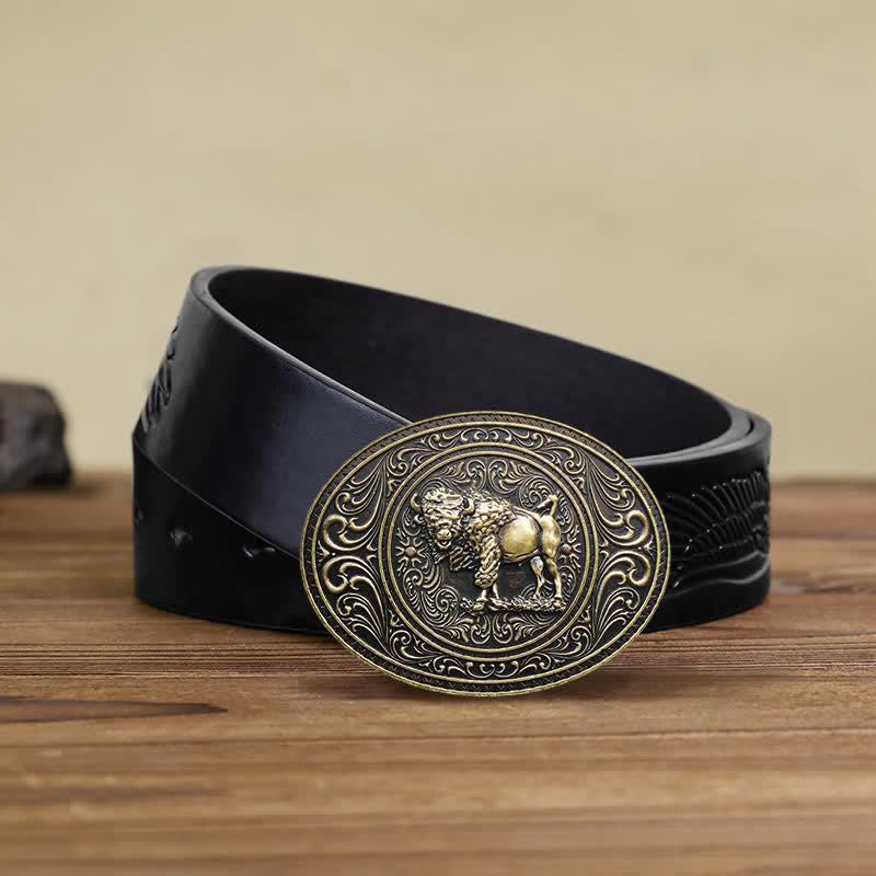 Men's DIY Wild Animal Bear Bull Buckle Leather Belt