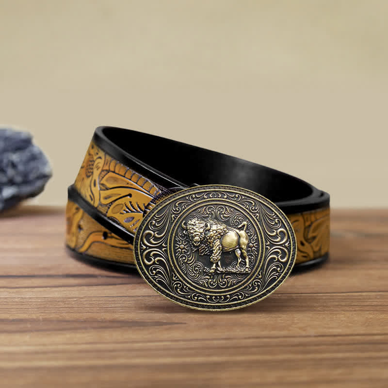 Men's DIY Wild Animal Bear Bull Buckle Leather Belt