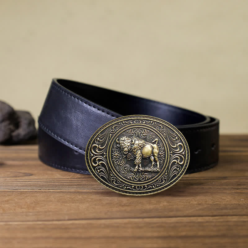 Men's DIY Wild Animal Bear Bull Buckle Leather Belt