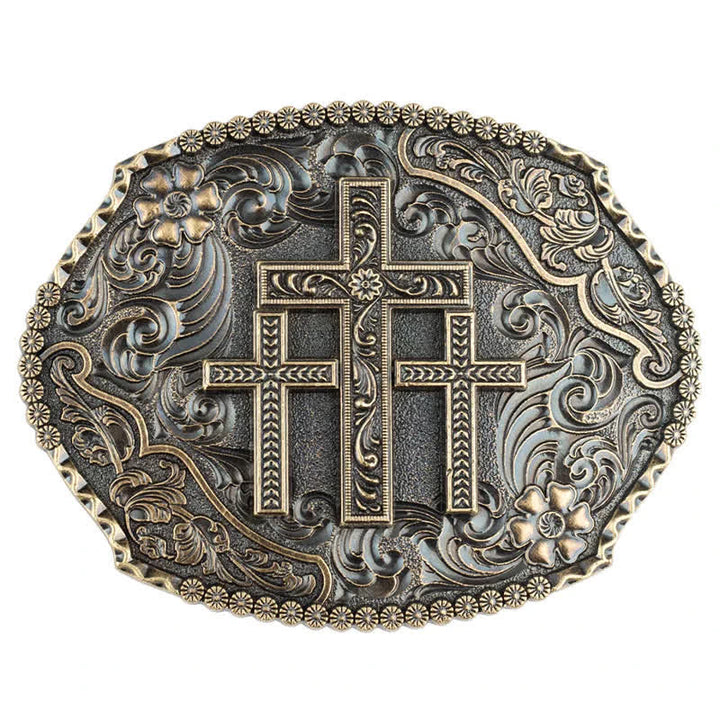 Men's DIY Western Scroll Cross Buckle Leather Belt