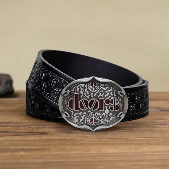 Men's DIY Rock Band The Doors Buckle Leather Belt