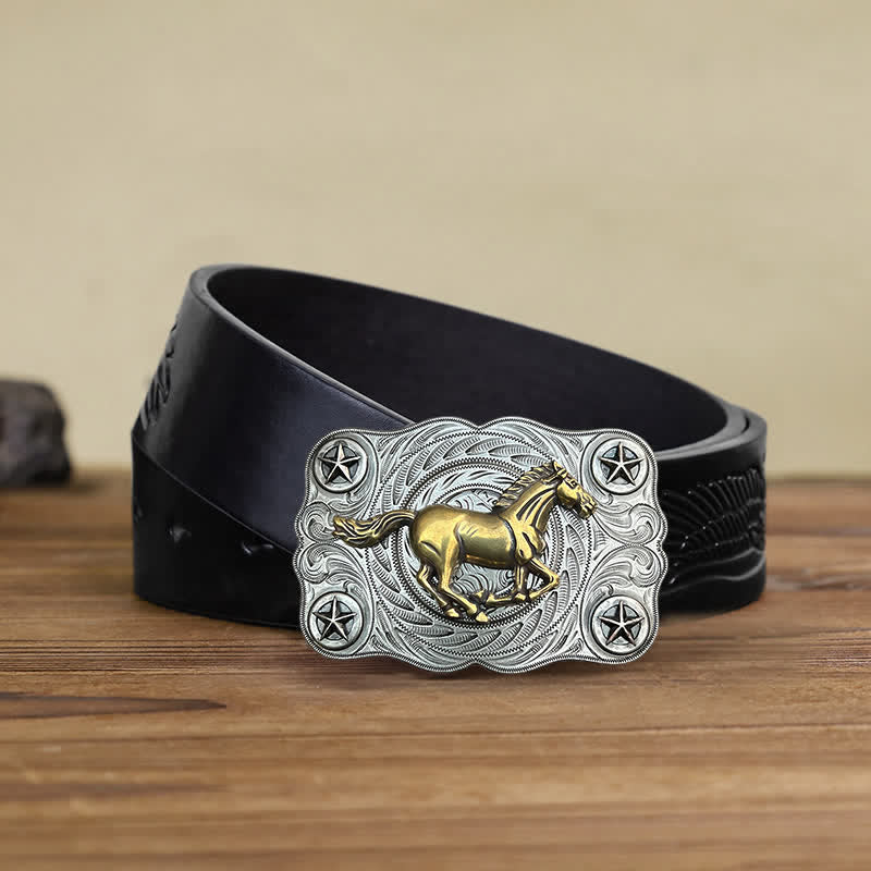 Men's DIY Western Wild Horse Buckle Leather Belt