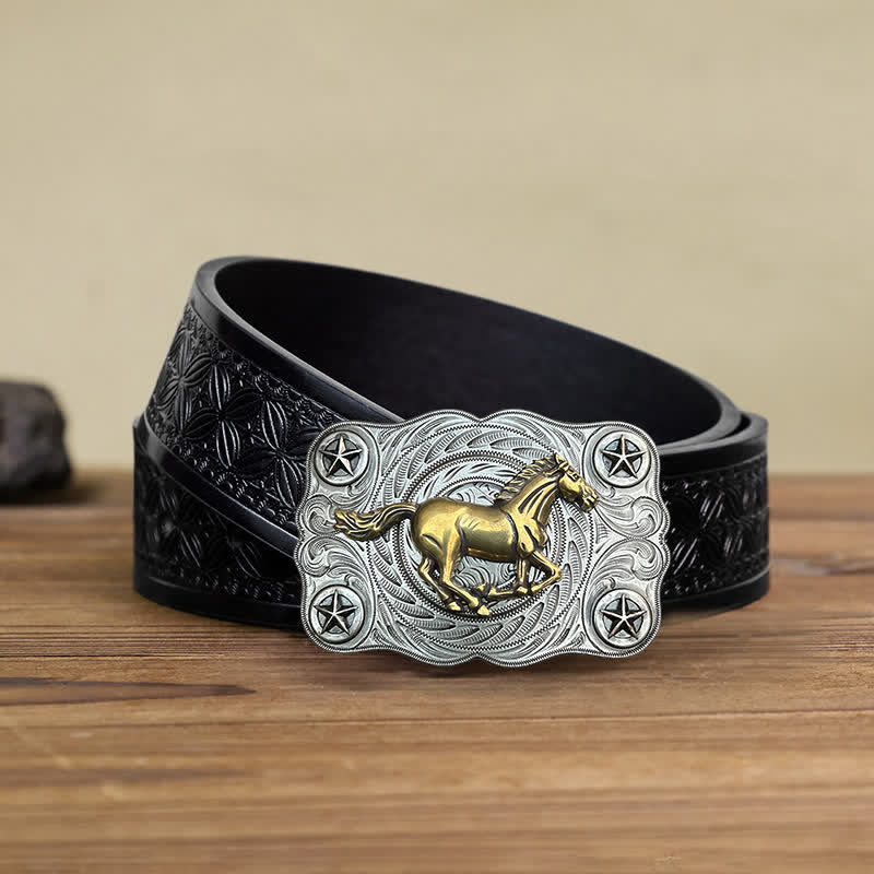 Men's DIY Western Wild Horse Buckle Leather Belt