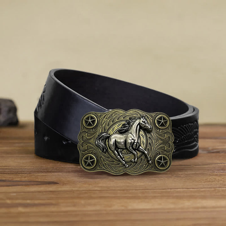 Men's DIY Western Wild Horse Buckle Leather Belt