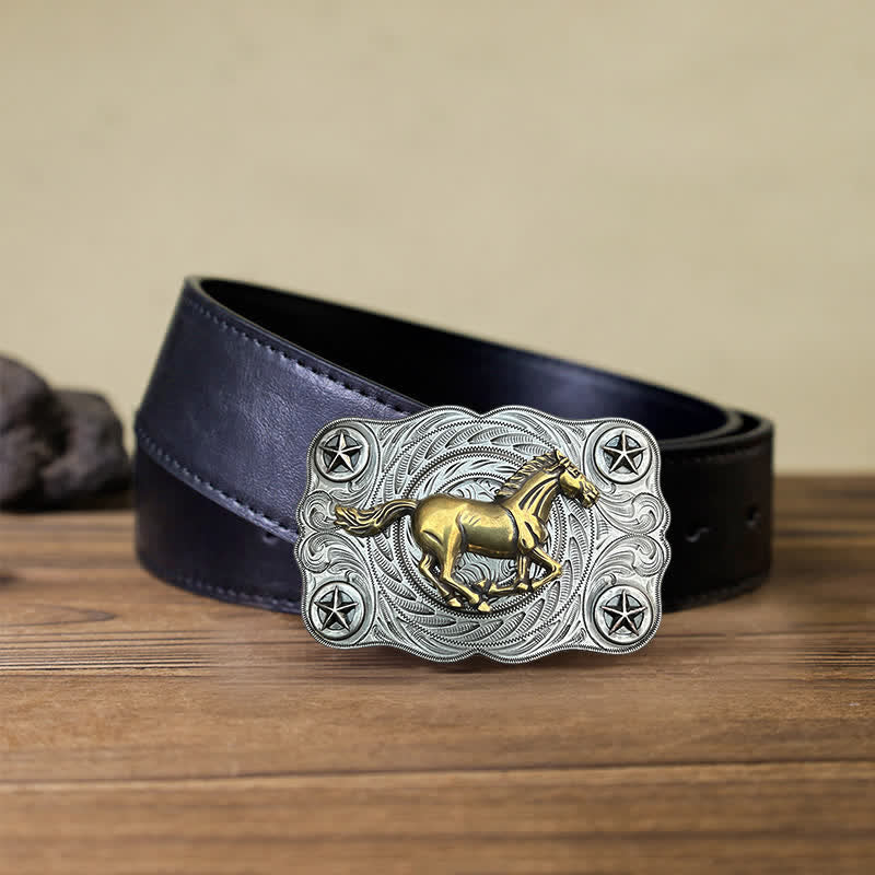 Men's DIY Western Wild Horse Buckle Leather Belt