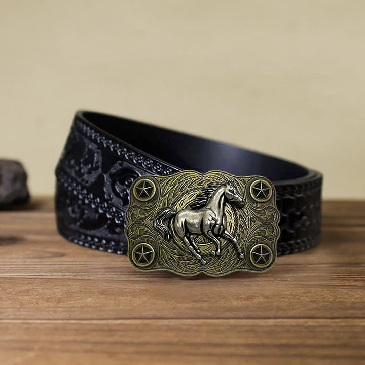 Men's DIY Western Wild Horse Buckle Leather Belt