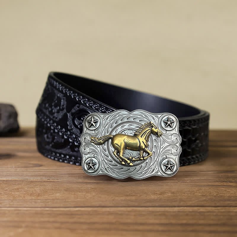 Men's DIY Western Wild Horse Buckle Leather Belt