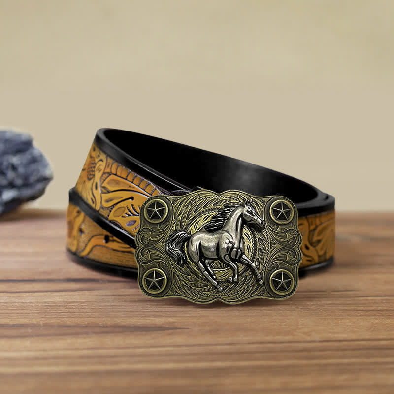 Men's DIY Western Wild Horse Buckle Leather Belt