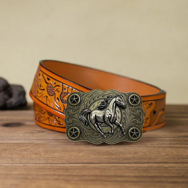 Men's DIY Western Wild Horse Buckle Leather Belt