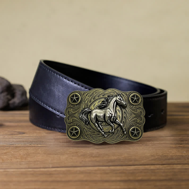 Men's DIY Western Wild Horse Buckle Leather Belt